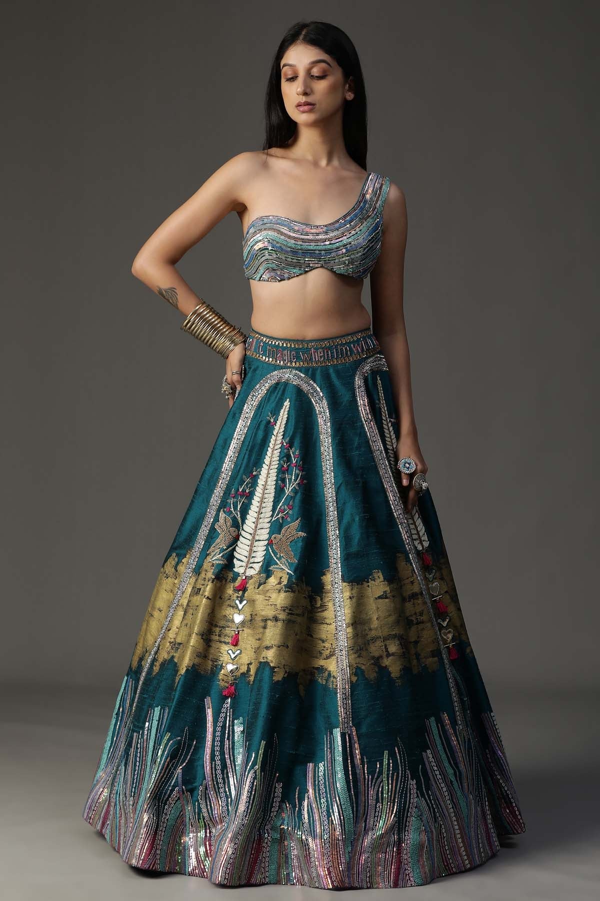 Buy Arpita SulakshanaTeal Blue Embroidered Lehenga Set
